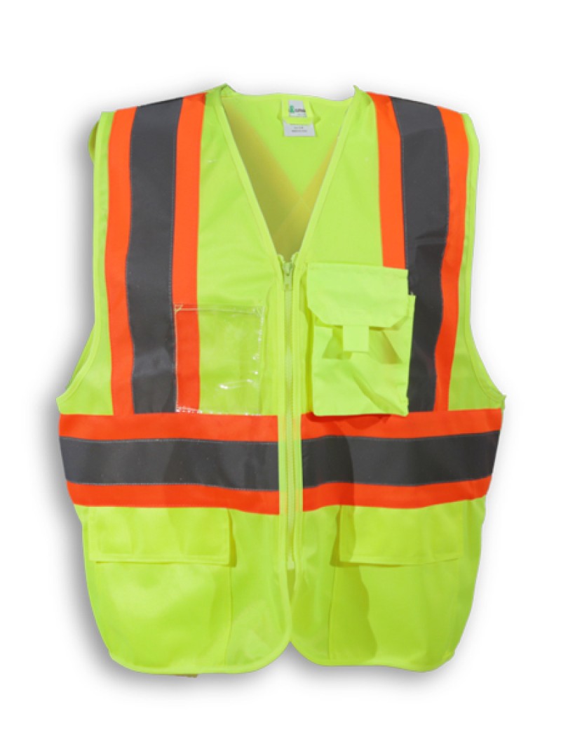 Lime Green 100% Polyester Zipper Safety Vest
