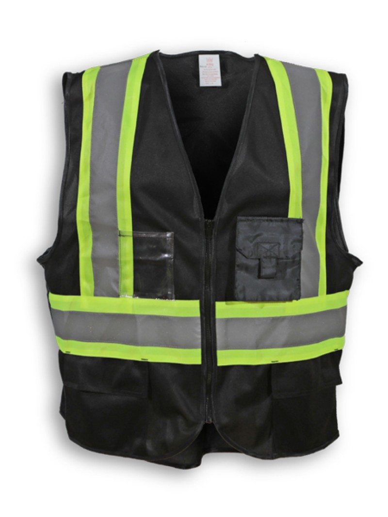 Black 100% Polyester Zipper Safety Vest